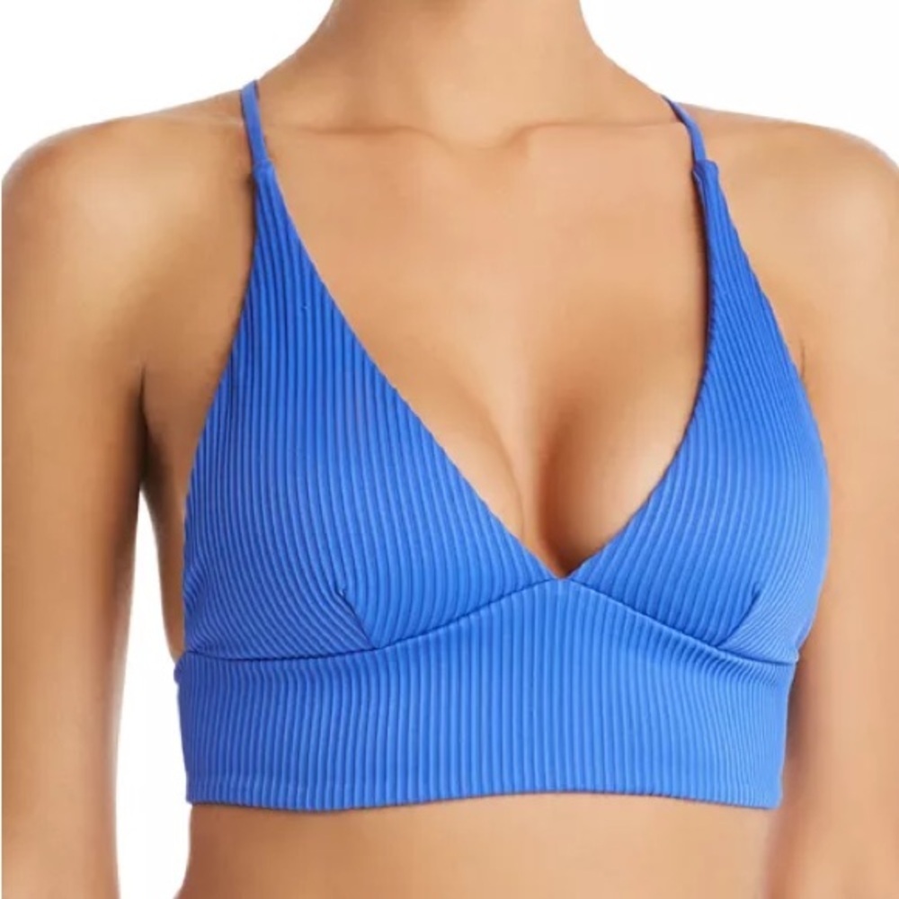 Luli Fama Ribbed Triangle Bikini Top in Bright Blue